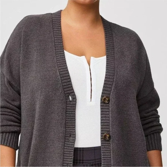 Torrid Drop Shoulder Relaxed Girlfriend Cardigan Knit Sweater Minimalist Grey 1X - Picture 10 of 10